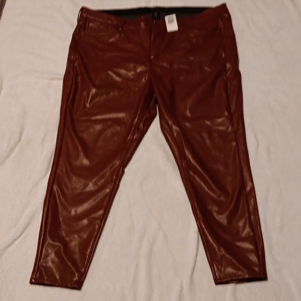 Brownish red skinny faux leather